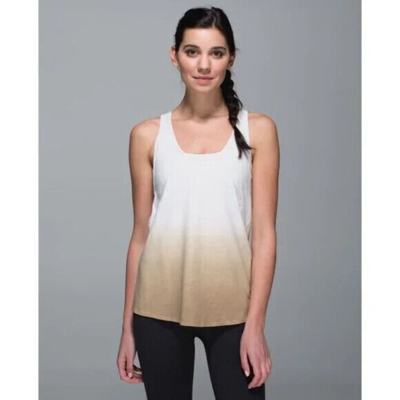 Lululemon Om Racerback Heathered White Cashew Tank Top Ombre Tan - Picture 1 of 6